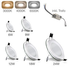 LED Einbaustrahler Glas Rund Panel Deckenleuchte 230V Einbauleuchte Spot