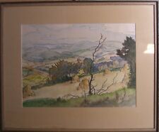 :::AQUARELLGEMÄLDE WEITES FELD MIT STROHBALLEN ERNTE FELDER LANDSCHAFT NATUR