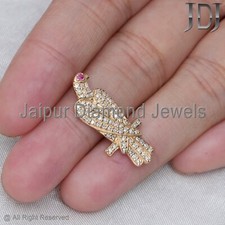 Solid 14k Gelbgold Schmuck Natürlicher Diamant Rubin Edelstein Adler Anhänger
