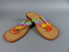 Trendy Damen Schuhe Sandalen Gr. 38 Bunt Zehentrenner Sommerschuhe (W)