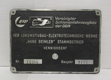 Lokschild Fabrikschild VEB LEW Hans Beimler Henningsdorf U-Bahn Berlin BVG G I/1