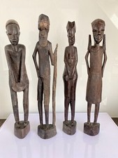 4 antike geschnitzte afrikanische Stammeskunst Holzfiguren Afrika Skulpturen