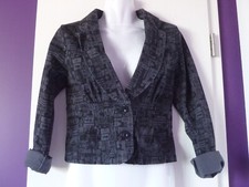 NEU ! grau - schwarzer Kurz-Blazer Jeansjacke Blouson Bolero Gr. M # dateless