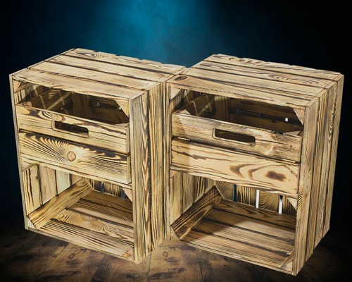 Geflammte holzkisten mit - geflammte,
