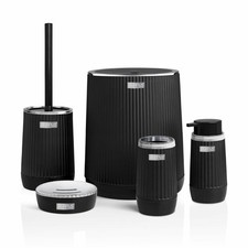 Badezimmerset Bad-Set Badaccessoires-Set 5er Set schwarz Chromoptik Toiletten-Se
