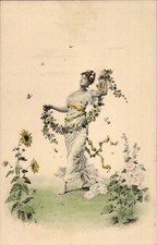 Künstler Ak tanzende Frau mit Blumen, M. M. Vienne - 4288577