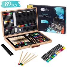 Malset Malkoffer Zeichenset Buntstifte Holz Künstlerkoffer Malkasten Set 89 tlg