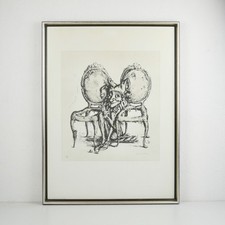 WEBER, A. Paul - Lithographie "Zwischen den Stühlen" - gerahmt