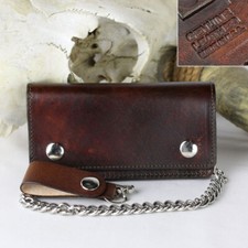 Biker Chopper Wallet Kette Geldbörse Portemonnaie Antik Braun Echt Leder USA NEU
