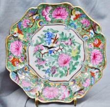 Teller China, handgemalt, Emaillemalerei, Blumen Vögel Gold, 15,5 cm, 1950 1960