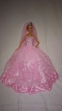Barbie Puppen Kleid Rosa Hochzeitskleid + Schleier Prinzessin Brautkleid K60