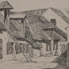 Dorfansicht Alte Bauernkate P. Starno signiert Lithografie Anfang 20 Jhd