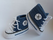 Babychucks Babyschuhe Turnschuhe  gehäkelt gestrickt weiß/jeans/grau 10 cm Neu