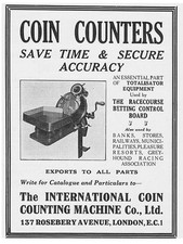 THE INTERNATIONAL COIN COUNTING MACHINE CO Vintage Werbung 1930