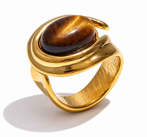 Goldring mit tigerauge stein - goldring,