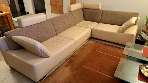 Beiges lederecksofa mit - lederecksofa,
