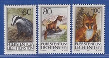 Liechtenstein 1993 Jagdwesen Dachs Steinmarder Rotfuchs Mi.-Nr.1066-68 **