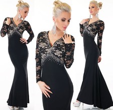 Edles Abendkleid Meerjungfrau Mermaid Ball Kleid Strass Bodycon Schwarz S= 34 36