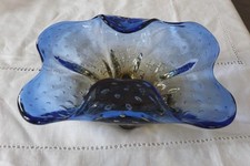 Murano Schale Glasschale blau bernstein bubbles Überfang 60er-Jahre 