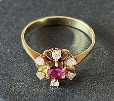 Goldring 585er, 1 Rubin facettiert 4,3mm 6 Brillanten a ca 0,03 ct. Damen 2,37 g