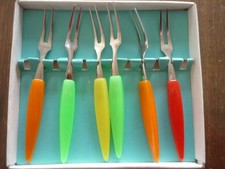 6 Cocktailsticker - Käse - Häppchensticker Vintage bunt Party Spieß Picker Gabel