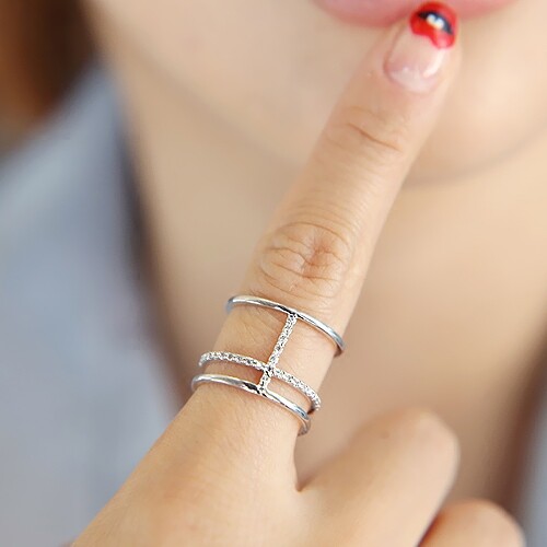 Ring drei reihen - reihen, zirkonia