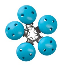 5 Schnullerketten Clips Holz Türkis Lackiert DIN EN 71-3 Bastelmaterial Baby