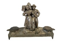 Antike Stiftablage mit Tintenfass Set Figuren Jugendstil Schreibtisch Büro