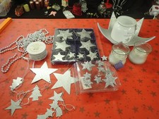 Weihnachten Deko Konvolut silber Kerzenhalter Tablett Sterne Kugelkette Kerzen