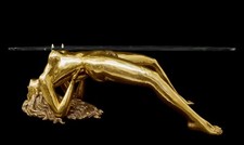 Bronze Skulptur Figur Invitation Erotik Couch Tisch Möbel Kaffeetisch Frau Liebe
