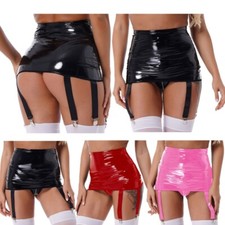 Damen Lack Leder Strumpfgürtel Breit Strapsgürtel Strumpfhalter Wetlook Dessous 