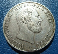 LIPPE-DETMOLD: VEREINSTALER 1866 A  PAUL-FRIEDRICH-EMIL-LEOPOLD, SILBER, MÜNZE