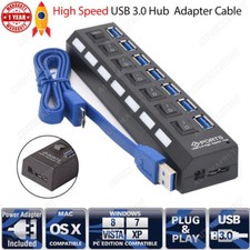 7 Port Splitter Adapter Netzteil Verteiler mit Aktiv USB 3.0 Hub für PC Laptop