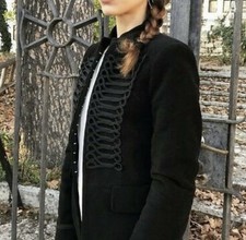 Damen Blazer Kurz Mantel Military Style Trachten Oktoberfest Wiesn Schwarz Gr.XS