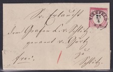 75765) HUENFELD sehr sauberer Brief mit Nachverwendung nach Schlitz