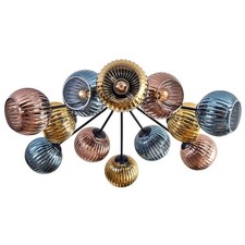 HOFSTEIN Cesaro Deckenlampe Metall/Riffelglas Schwarz/Blau/Gold-/Kupferfarben