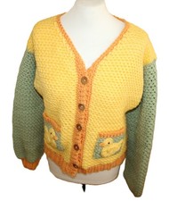 Handarbeit Damen Strickjacke Wolle Enten Motiv ca. Gr 44 Handmade , 48 cm