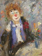 Michel CALVET Original Gemälde "Cloun mit Blumen" Expressionismus, sign. gerahmt