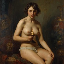 Akt Mit Kerze Schlafzimmer Malerei Gemälde Dame Elegant Frau Kunstdruck