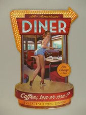 9977738-d Wandbild Blechschild Vintage American Diner Pin-up Girl geprä. 44x30cm
