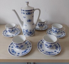 5 Kaffeetassen mit Unterteller, und Kaffeekanne, von Seltmann Bayrisch, Blau