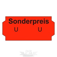15000 SATO-Etiketten 26x12mm leuchtrot Druck "Sonderpreis" für Sato Auszeichner