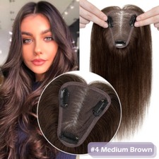 Damen 100% Echthaar Topper Toupee Clip in Human Hair Toupet Haarteil Handgemacht