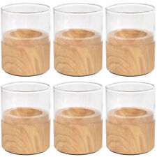 10 Stück Kerzenhalter 70x60 mm Glas + Holzoptik für Teelichter LED Kerzen B-Ware