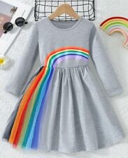 Mädchen Kleid mit Netzstoff Mit Regenbogen-Print, Gr.98/104, NEU!