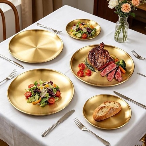Edelstahl platte mit goldener - platte,