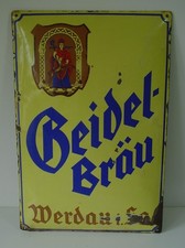 Antikes Emaile Schild " Geidel Bräu Werdau i. Sa. " vor 1945