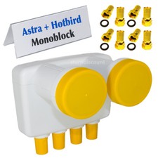 GM Monoblock QUAD LNB 0,1 dB ✓ ASTRA 19,2°E + HOTBIRD 13,0°E ✓ für 4 Receiver