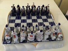 Russisches Porzellan schachspiel Weis & Kobaltblau Handgefertigt Gardner Fabrik