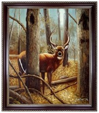 Ölbild Hirsch im Wald